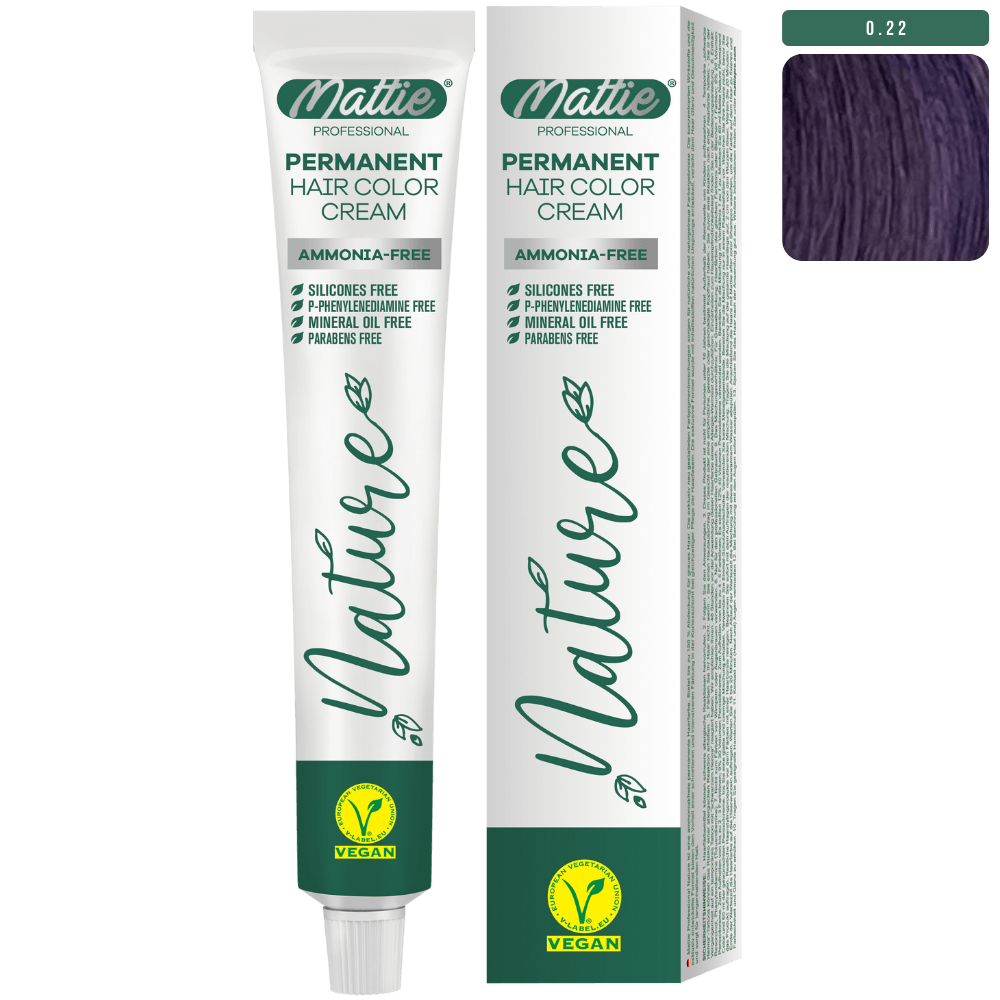 Mattie Professional Nature (0.22) Midnight Violet - Vegan Permanent Hair Color Cream 60ml