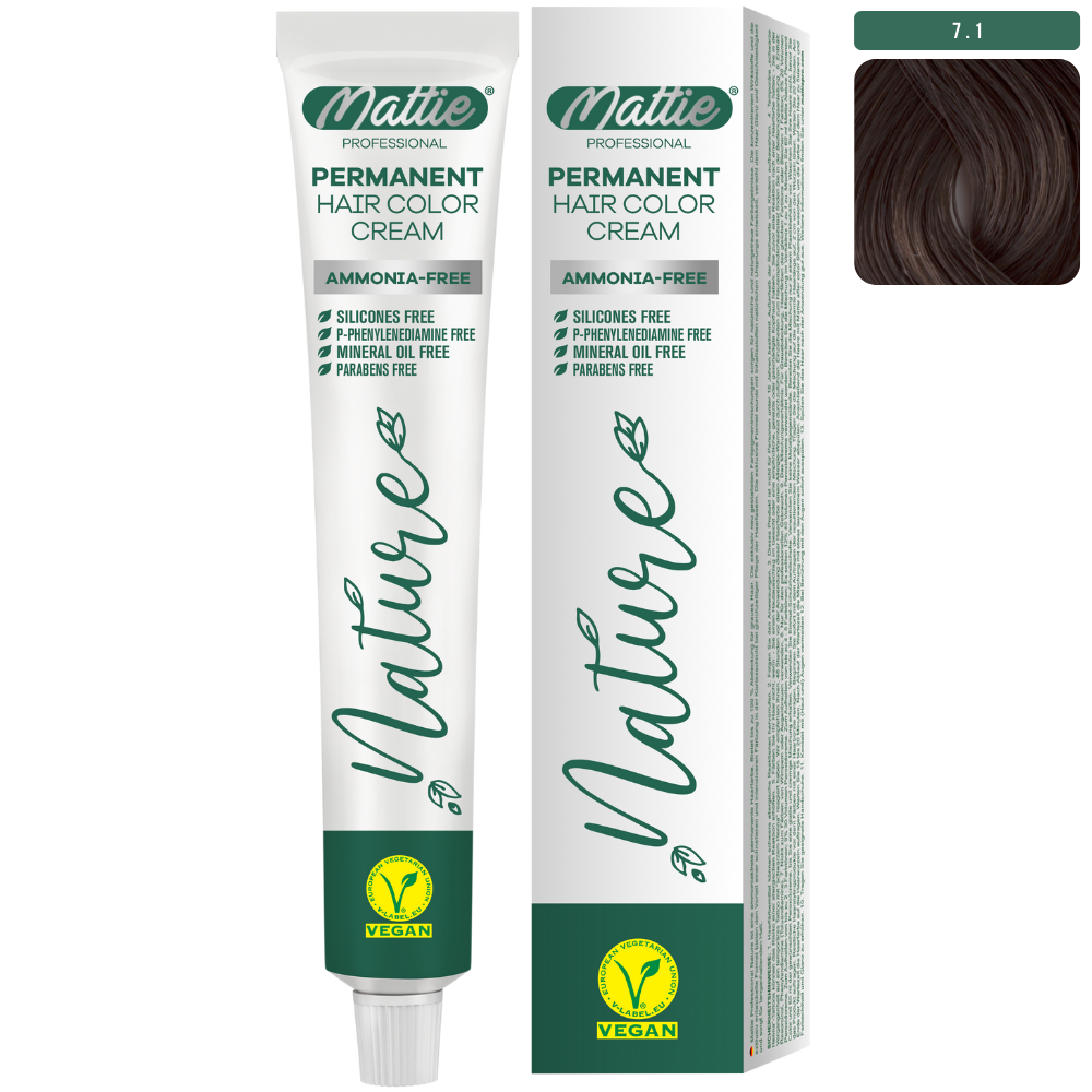 Mattie Professional Nature (7.1) Ash Blonde - Vegane Permanent Farbcreme 60ml