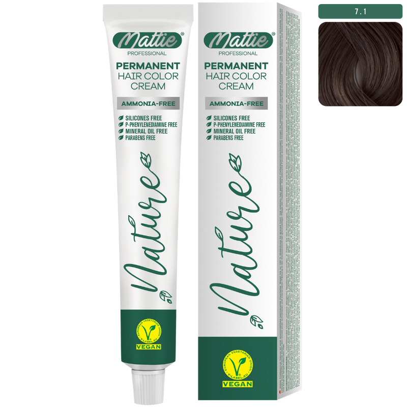 Mattie Professional Nature (7.1) Ash Blonde - Vegan Permanent Color Cream 60ml