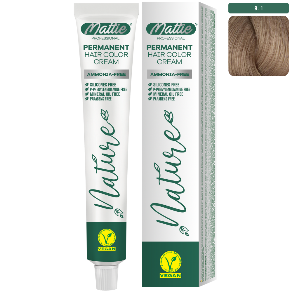 Mattie Professional Nature (9.1) Very Light Ash Blonde - Vegane Permanent Farbcreme 60ml
