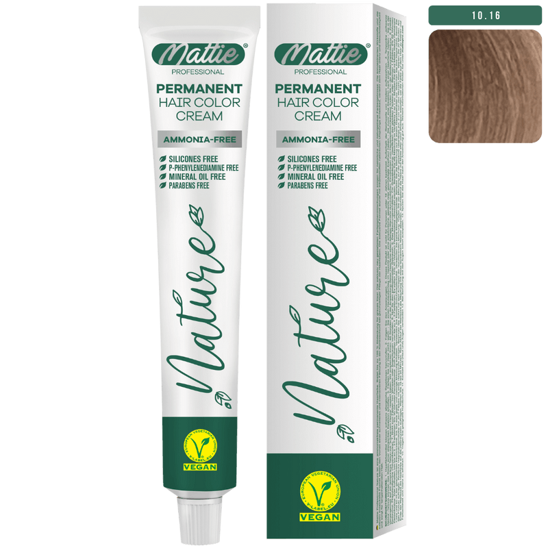 Mattie Professional Nature  (10.16) Extra Light Ash Rose Blonde - Crème de Coloration Permanente Vegan Et Sans Ammoniaque 60ml
